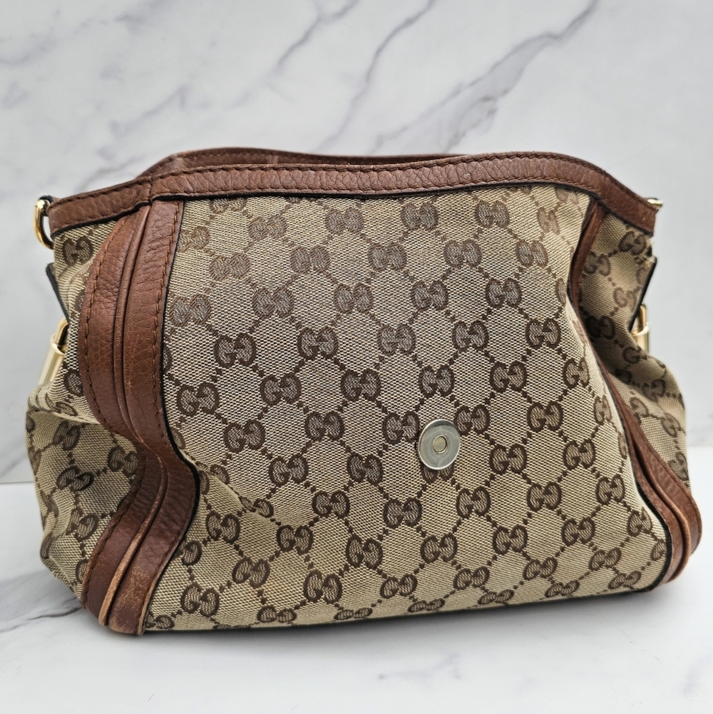 GUCCI Bella Canvas Hobo Bag With Leather Trim & Braided Strap - Picture 11 of 16